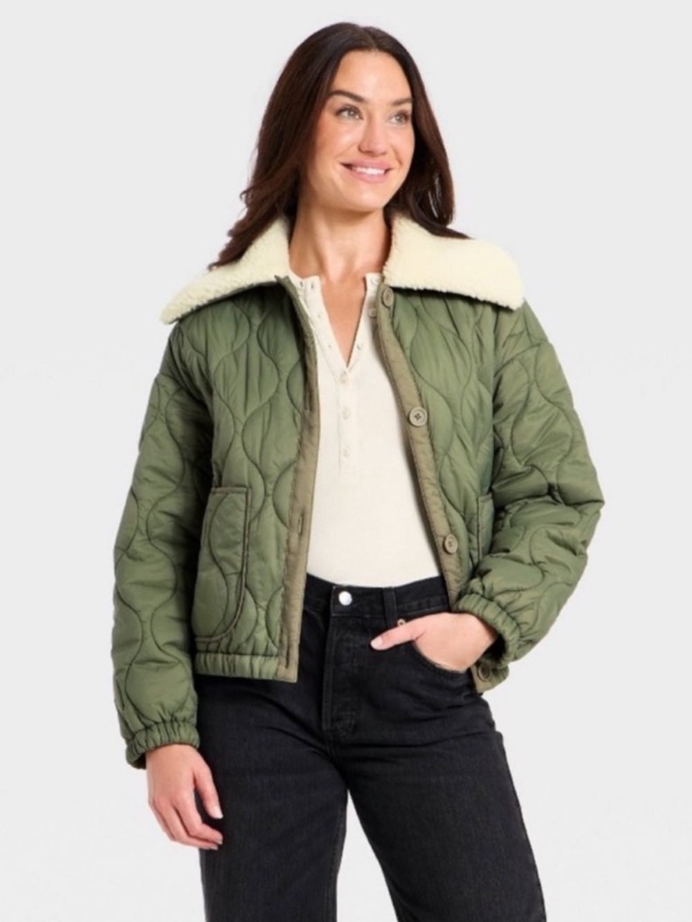 Universal Thread Women’s Quilted Jacket - Olive Green Size Small NWOT